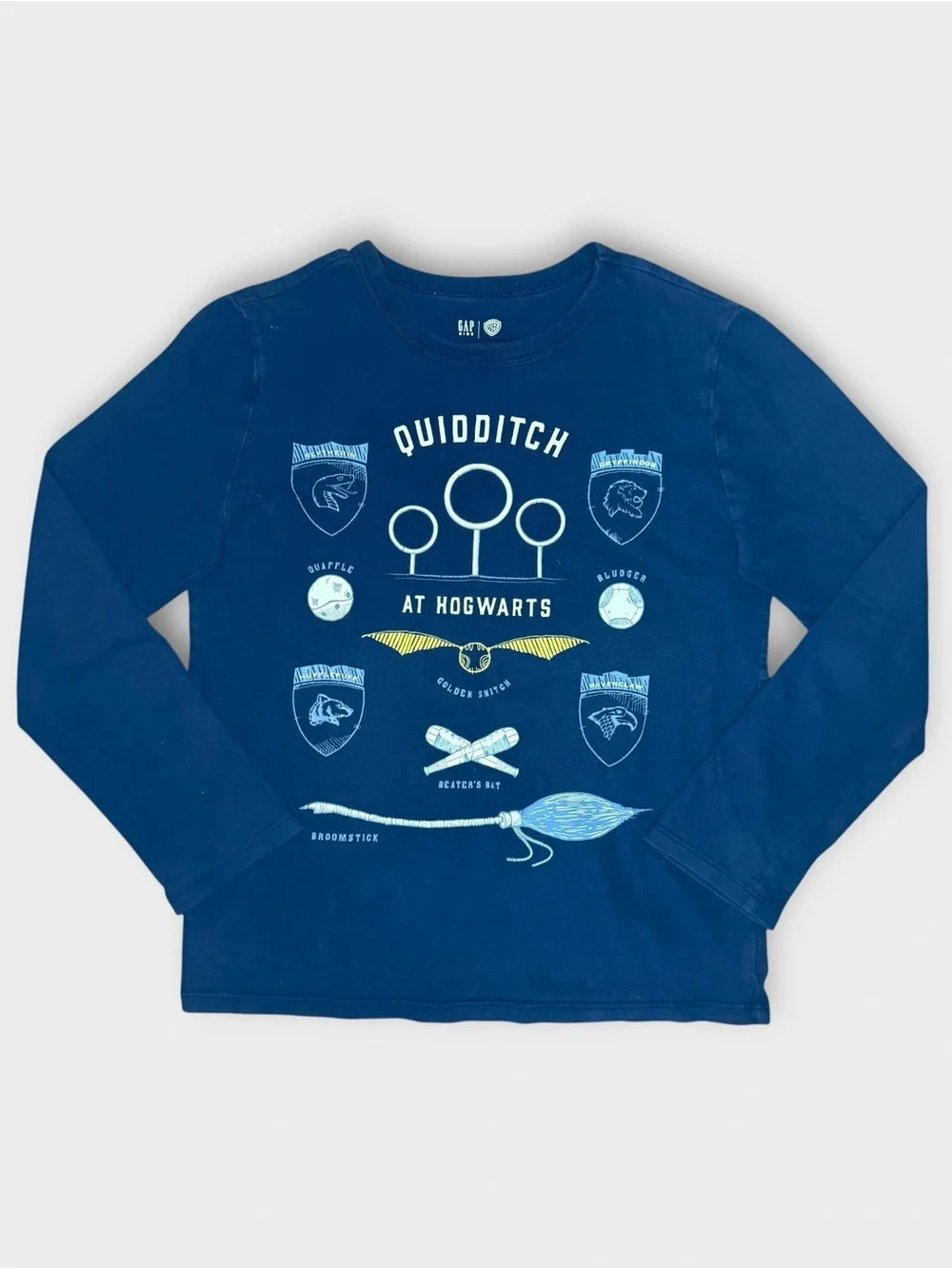 Gap x Harry Potter Quidditch At Hogwarts Graphic Blue Long Sleeve Shirt